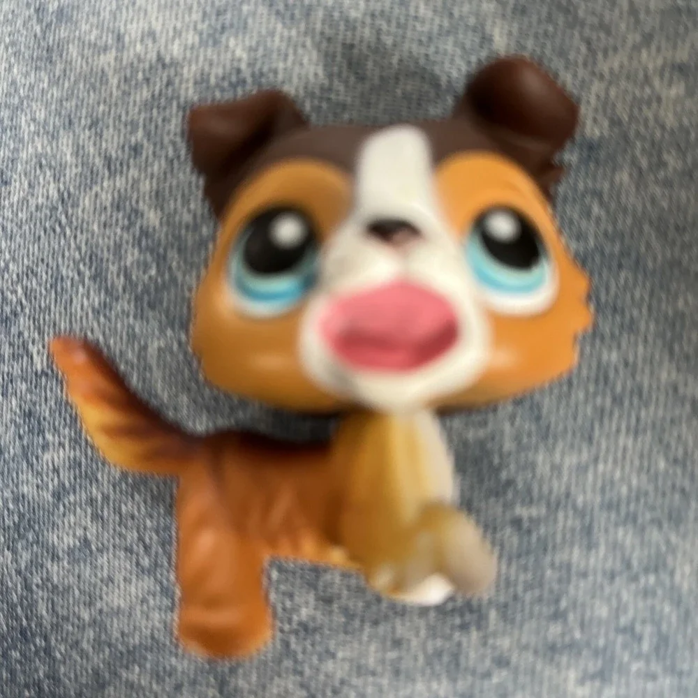 Littlest Pet Shop #237 Open Mouthed Tan Collie Blue Dot Eyes Authentic LPS